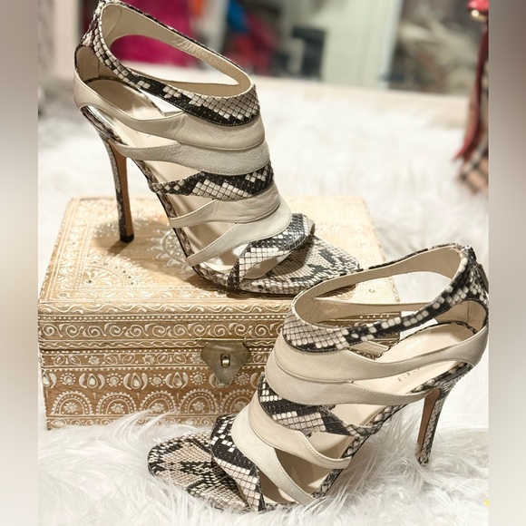 Gucci Python Caged Pumps Leather & Suede Sandals # 258343 39 FITS like 8.5 - Picture 1 of 13